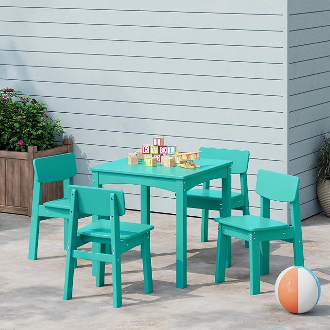 Costaelm Outdoor Kids Dining Chair Set of 2,Step Stool Toddler Chair, Turquoise