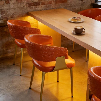 Atoll Modern Accent Dining Chairs Set of 4 with Upholstered PU Leather Seat & Curved Back, Metal Legs, Mid-Century Kitchen Chair for Dining Room, Living Room or Office (4, Orange)