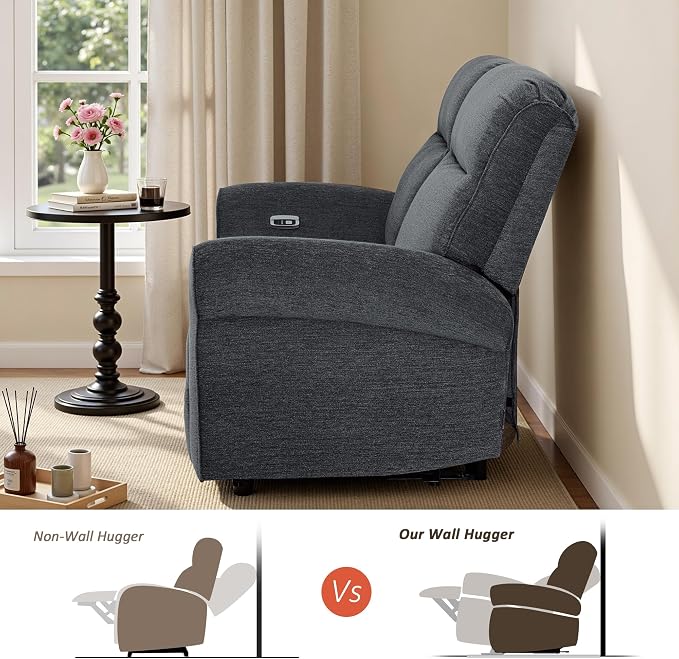 MCombo 64.6" Wall Hugger Power Loveseat Recliner Sofa with USB Ports, Reclining Loveseat for Small Spaces Living Room RV, Fabric PR635M1 (Dark Grey)
