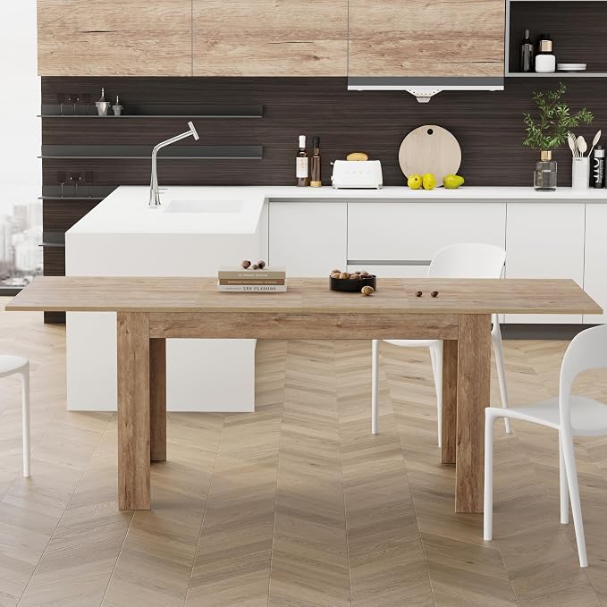 Mobili Fiver, Easy, Extendable Dining Table, 55,1(86,6) x35,4 in, Oak, for 6-8 People, Expandable Dining Table for Kitchen, Italian Furniture