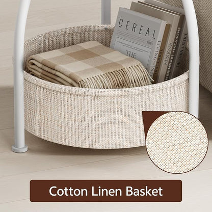 Round Side Table with Storage Basket, End Table Living Room, 15.7in | Side Tables Bedroom, 3-Tier Small End Table for Living Room, Garden, Corner Tables,Small spaces,Wooden, 24in Tall