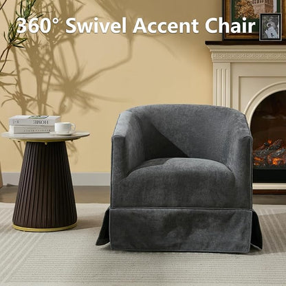 Swivel Accent Chairs Set of 2 for Living Room, 360° Upholstered Barrel Swivel Chairs with Skirted Base, Modern Linen Armchairs for Bedroom, Reading Nook, Small Space, Grey