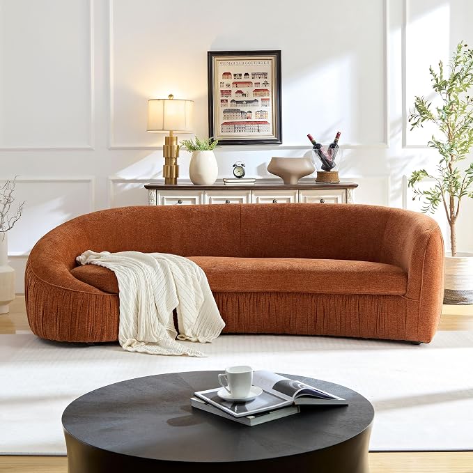 KEIKI 92" Oversized Curved Shaped Upholstered Modular Sectional Sofa, Modern 4-Seater Couch with Seat Cushions and Ergonomic Backrest, No Assembly Required, for Apartment, Living Room, Orange