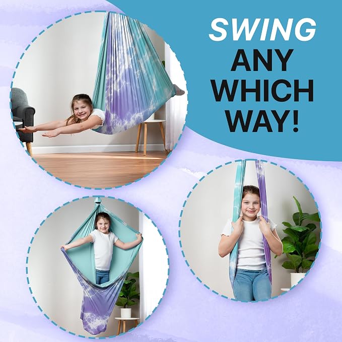 Indoor Sensory Swing for Kids or Outdoor – Holds 300lbs, Double-Layer, & 360° Swivel, Calming Compression Therapy Swing Hammock for Kids & Adults with All Hardware – Sensory-Motor Toys & Gifts