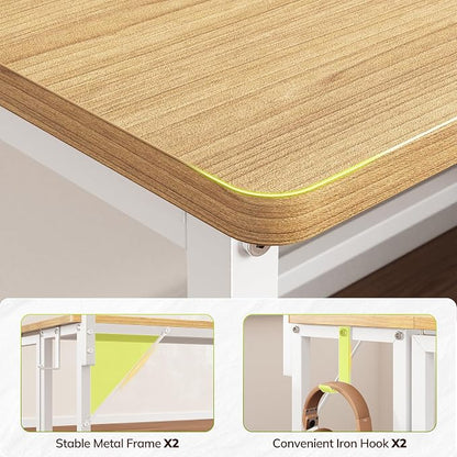 DurayLoly Folding Table with RGB Light for Small Space, 31.5" Folding Computer Desk for Space Saving Sofa Table for Couch, Home Work Office Desk with Monitor Stand, Easy to Fold with Hooks, Oak