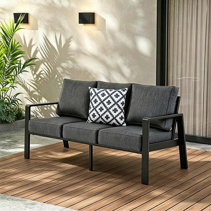 Outdoor Couch 3-Seat All-Weather Metal Outdoor Sofa, Oversized Patio Couch, Aluminum Patio Sofa with 5" Cushions (Black/Dark Grey)