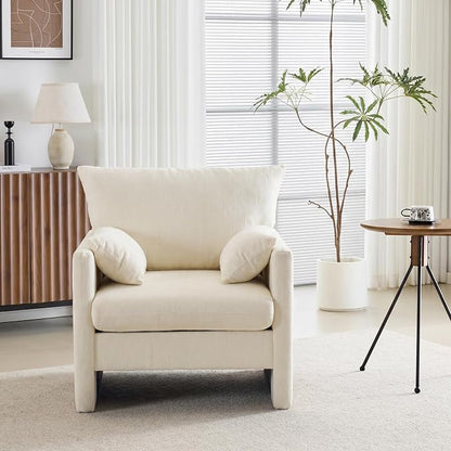 Chenille Oversized Armchair, Wide Accent Chair for Living Room Bedroom Modern Upholstered Lounge Chair Mid-Century Reading Chair Comfy Single Sofa Chair, Beige