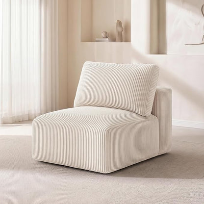 Modular Sectional Sofa Extension, Armless Memory Foam Cloud Chair, 31" Boneless Corduroy Upholstered Single Seat, No Assembly Required Accent Chair for Living Room Apartment Home Decor, Beige