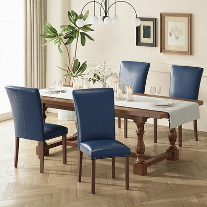 MALOL Dining Chairs Set of 4, High Back Dining Chair with Wood Legs and Nailhead Trim, Modern Padded Kitchen Room Chairs for Dining Room/Restaurant, Blue