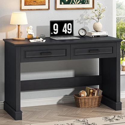 Vabches Farmhouse Executive Desk with Drawers, 48 Inch Simple Home Office Writing Desk, Computer Desk Workstation for Small Spaces, Bedroom Study Black