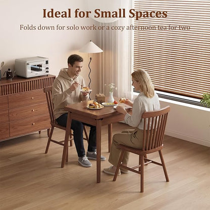 Solid Wood Small Dining Table for 2-6, 23.6"L-47.2"L Expandable Kitchen Table, Designed for Small Spaces, Easy Assembly, Suitable for Kitchen, Dining Room, Living Room, Apartment (Walnut)