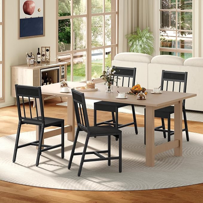 YATINEY Dining Chairs Set of 4, Industrial Kitchen Chairs with Metal Frame, Slanted Back, Wooden Dining Chair Set, for Kitchen, Living Room, Black CY03L4BB