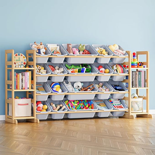 SpaceAid Toy Storage Organizer with 6 Shelves and 20 Bins, Toy Organizers Storage Bookshelf, Kids Bin Shelf Toys Box Bookcase for Bedroom Playroom Organization Room Decor, Neutral Gray