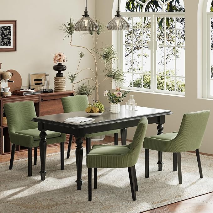 Modern Dining Room Chairs Set of 4 with Mid Back and Wood Legs, Upholstered Kitchen Chairs for Dining Room/Living Room, Light Green