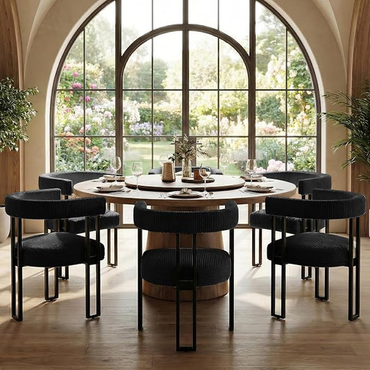 VIRRMO Boucle Dining Chair Set of 6 Corduroy Upholstered Dining Room Chairs Kitchen Chairs with Metal Legs Mid Century Modern Chair for Dining Room, Kitchen (Black, 6)