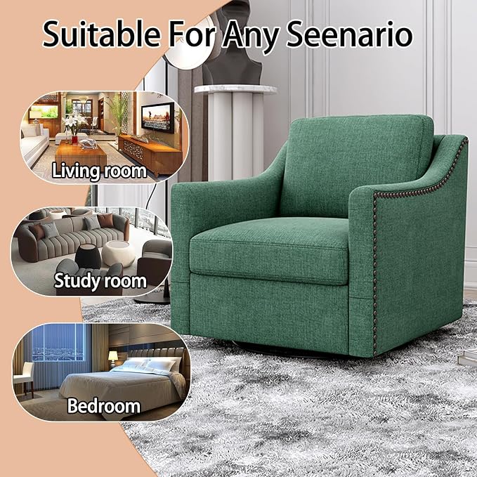 Swivel Accent Chair Set of 2，Armchair，Bronze Nail Decoration Comfy Living Room Chair,Single Sofa Chair，Reading Chairs,for Living Room Bedroom Reading Apartment (Green, 2 Green)