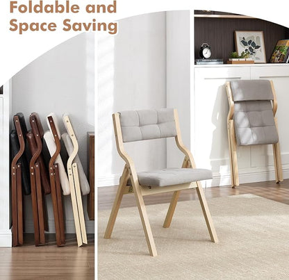 6-Pack Folding Dining Chairs with Cushion,Padded Foldable Dining Chairs,Portable Wooden Folding Chairs for Dining Rooms Kitchen Wedding and Party Indoor LIGHTGREY