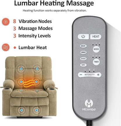 MCombo Extra Wide Dual Motor Power Lift Recliner Chair for Elderly, Zero Gravity Lift Chair with Heat and Massage, Infinite Position Recliners for Big Man, USB Ports, Fabric R7897 (Medium-Wide, Beige)