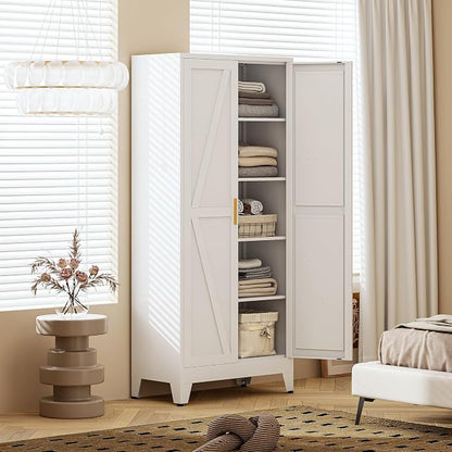 71" H White Pantry Cabinet,Metal Storage Cabinets with Doors and Shelves,Tall Food Kitchen Cabinets,Farmhouse Kitchen Cabinet,Freestanding Cabinet