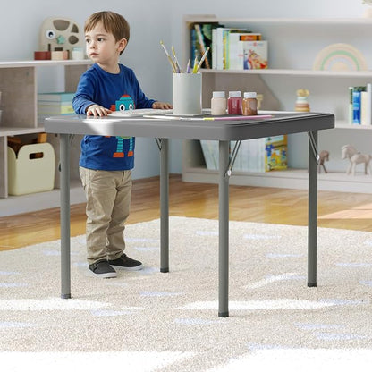 Flash Furniture Paige 24x24 Kids Folding Table with Locking Legs, Commercial Grade Table Recommended for Ages 2-4 in Granite Gray