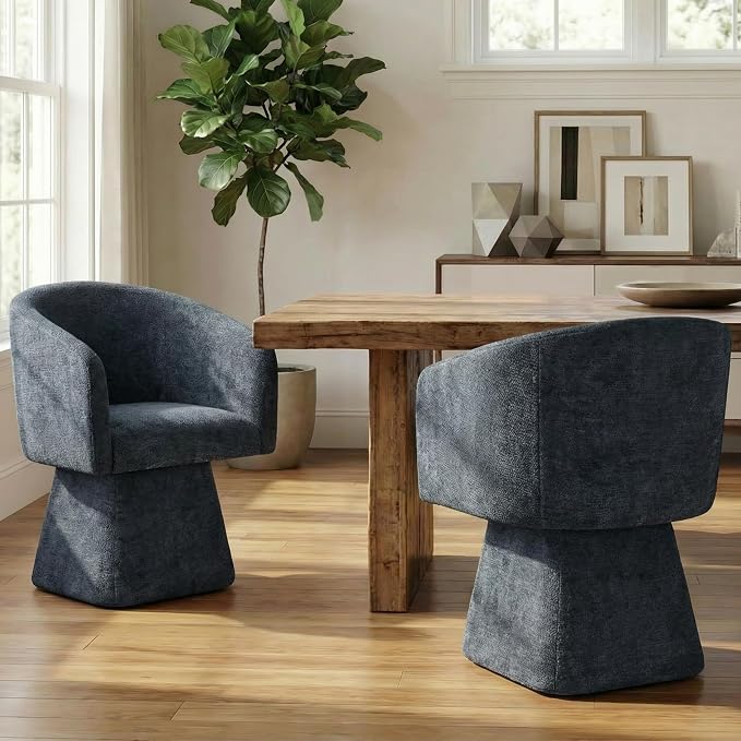 VKNOW Upholstered Swivel Dining Chairs Set of 4, Modern Dining Room Chairs with Barrel Back, Accent Arm Chair for Dining Room, Living Room, Bedroom, Vanity, Blue