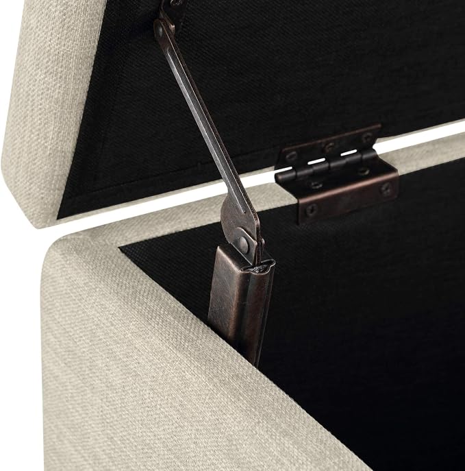 Basics Upholstered Storage Ottoman Bench with Soft Close Lid, Child-Safety Hinge, No Assembly Required, 35.5"W x 16.5"D x 17"H, Beige