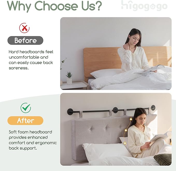 HIGOGOGO Wall Mounted Headboards for King Size Bed, Hanging Head Board Wall with Button Tufting, Adjustable Height Headboard for Bedroom,Grey