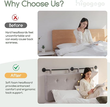 HIGOGOGO Wall Mounted Headboards for King Size Bed, Hanging Head Board Wall with Button Tufting, Adjustable Height Headboard for Bedroom,Grey
