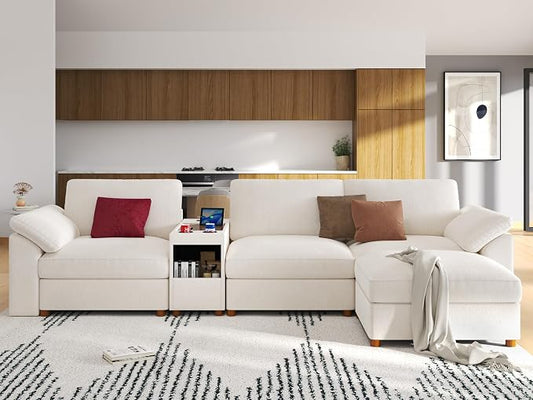 EASE MOOSE White Sectional Modular Sofa Oversized L Shape Deep Seat Sofa