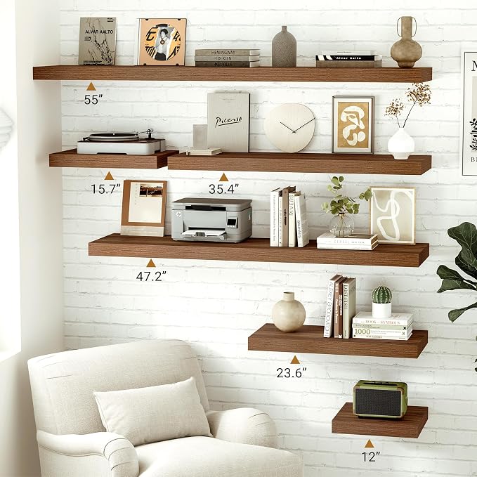 Vivelove Rustic Floating Shelves for Wall 12 Inch Deep, 12" X 12" X 1.5" Floating Shelf, 2 Inch Thick Shelf for Living Room Bathroom Bedroom Kitchen Office, Rustic Farmhouse Decor Set of 2, Walnut