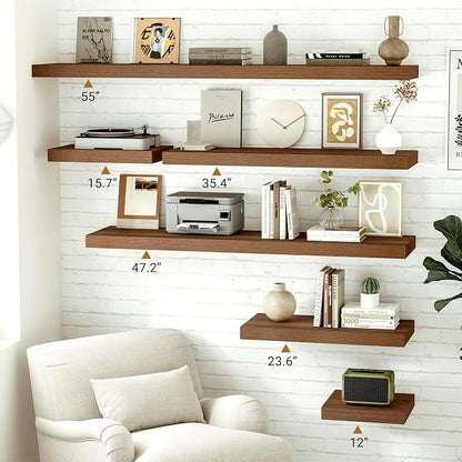 Vivelove Rustic Floating Shelves for Wall 12 Inch Deep, 16" X 12" X 1.5" Floating Shelf, 2 Inch Thick Shelf for Living Room Bathroom Bedroom Kitchen Office, Rustic Farmhouse Decor Set of 2, Walnut