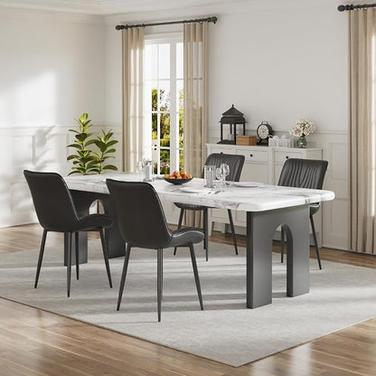 VECELO Dining Chairs Set of 4, Modern Upholstered Faux Leather Cushion Seat and Metal Legs for Kitchen, Living Room, Black