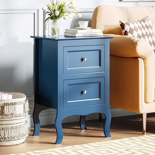 Bonnlo Blue Nightstand with 2 Drawers, Blue Night Stand Bedside Table for Bedroom, Kids Room, Living Room, Small Spaces, Dorm, 15.75" W x 11.8" D x 23.6" H