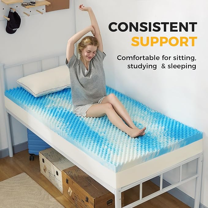 SINWEEK 3 Inch Egg Crate Memory Foam Mattress Topper Twin XL, Twin Extra Long Mattress Pads for College Dorm Room, Pressure Relieve CertiPUR-US Certified,39x80 Inches, Blue