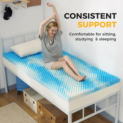 SINWEEK 3 Inch Egg Crate Memory Foam Mattress Topper Twin XL, Twin Extra Long Mattress Pads for College Dorm Room, Pressure Relieve CertiPUR-US Certified,39x80 Inches, Blue