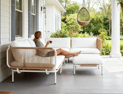 Crestlive Products Outdoor Patio Furniture Set, 6 Seater Modular Oversized Patio Conversation Set with Cushions, Modern Metal Sectional Outdoor Couch for Backyard, Deck, Porch, or Poolside, Beige