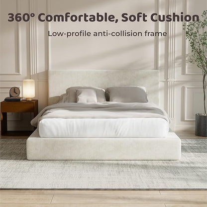 RECCI AirFrame King Size Bed Frame with Headboard, Cloud Upholstered Platform Bed Frame, 5 Inch Foam Cushioned, No Box Spring, Easy Assembly(Beige Chenille)