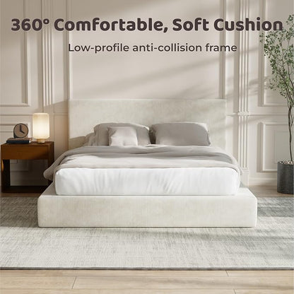 RECCI AirFrame California King Bed Frame with Headboard, Cloud Upholstered Platform Bed Frame, 5 Inch Foam Cushioned, No Box Spring, Easy Assembly(Beige Chenille)