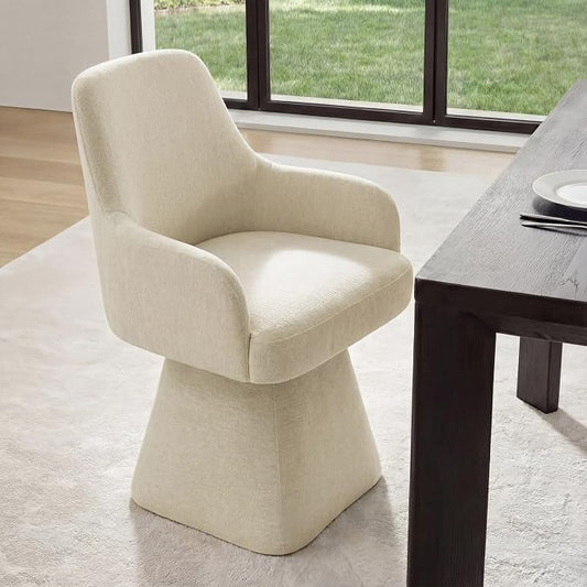 KISLOT Swivel Dining Chair Set of 1, Mid Century Modern Chair Fabric Upholstered Armchair with Armrest & Ergonomic Backrest for Dining Room, Kitchen, Bedroom, Living Room, Sand