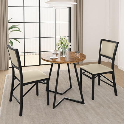 VECELO Folding Dining Chairs Set of 4, Metal Padded Foldable Seating with Comfortable Faux Leather, Space-Saving Portable Guest Seats for Kitchen & Office, No Assembly, Creamy Beige