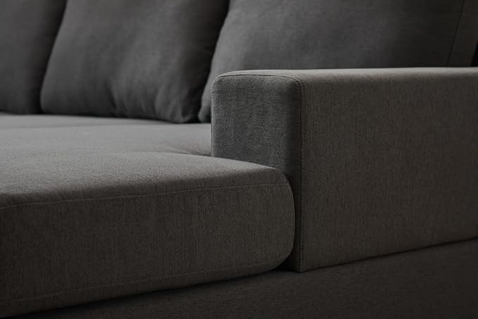 Ball & Cast 147" L-Shaped Sectional Couches for Living Room with Reversible Chaise&Removable Back Cushions,7 Seat Linen Upholstered Convertible Sectional Sofa,DIY Combination,for Home,Office,Dark Gray