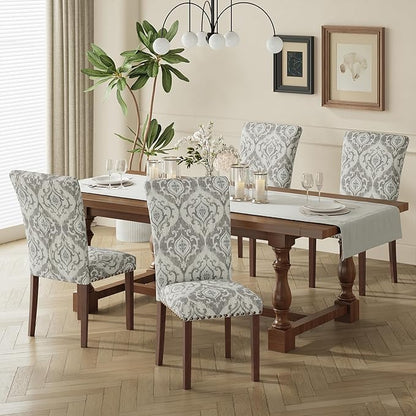 MALOL Dining Chairs Set of 4, High Back Dining Chair with Wood Legs and Nailhead Trim, Modern Padded Kitchen Room Chairs for Dining Room/Restaurant, White/Grey