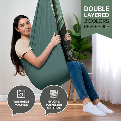 Indoor Sensory Swing for Kids or Outdoor – Holds 300lbs, Double-Layer, & 360° Swivel, Calming Compression Therapy Swing Hammock for Kids & Adults with All Hardware – Sensory-Motor Toys & Gifts