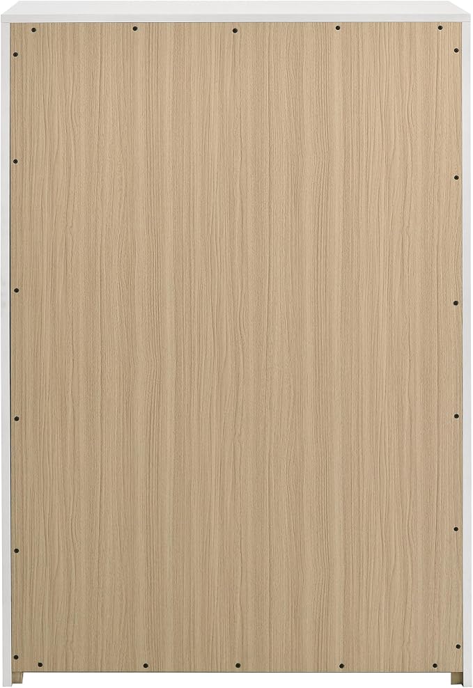Coaster Home Furnishings - INES - Wood - 5-Drawer Chest with Vertical Gold Pulls, English Dovetail Joinery and Contemporary Design - Bedroom - White High Gloss - 223095