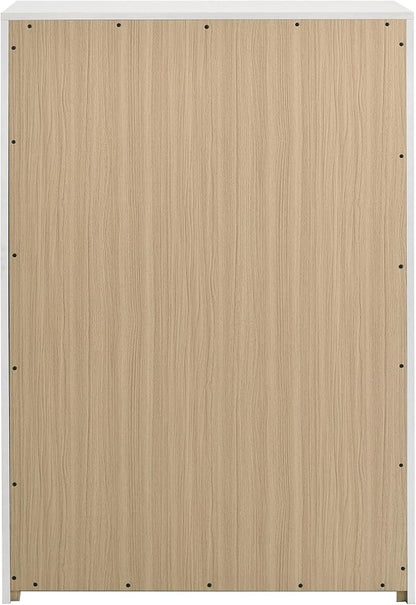 Coaster Home Furnishings - INES - Wood - 5-Drawer Chest with Vertical Gold Pulls, English Dovetail Joinery and Contemporary Design - Bedroom - White High Gloss - 223095