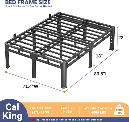 22 Inch Bed Frame Cal King, Double Layer Heavy Duty Metal Platform 4000 lbs Capacity, Bed Frames with Headboard Holes, Round Corner Legs, Mattress Slide Stopper, Easy Assembly