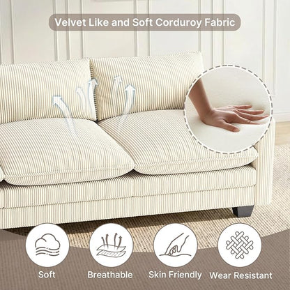Gizoon 75” Small Cloud Loveseat Couches for Living Room, 2 Seater Love Seat Sofa with Comfy Deep Seat, Small Washable Couches with Removable Corduroy Cover for Apartment, Beige