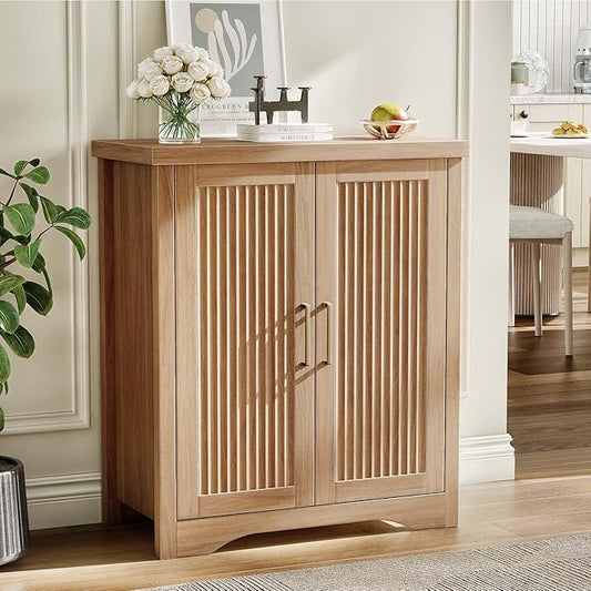 Memobarco Fluted Buffet Cabinet with Storage Accent Sideboard,Modern Credenza with 2 Doors & Adjustable Shelves,Wood Coffee Bar Table Console for Dining Room Kitchen Living Room Entryway,Natural Oak