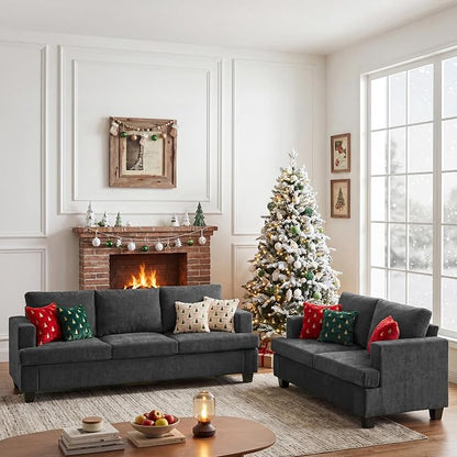 Apicizon Loveseat & 3 Seater Sofa Sets, 89" Couch Sofa Set for Living Room Furniture Sets, 2 Piece Deep Seat Sleeper Sofa, Couch and Loveseat Sets for Apartment, Dark Grey Chenille
