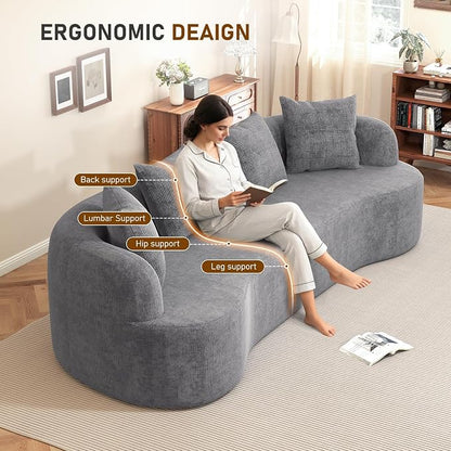 Furnimart 112" Curved Couches for Living Room, Modern Chenille 4-Seater Sectional Sofa Deep Seat with 4 Throw Pillows, Plush Modular Couch, No Assembly Needed, Dark Grey